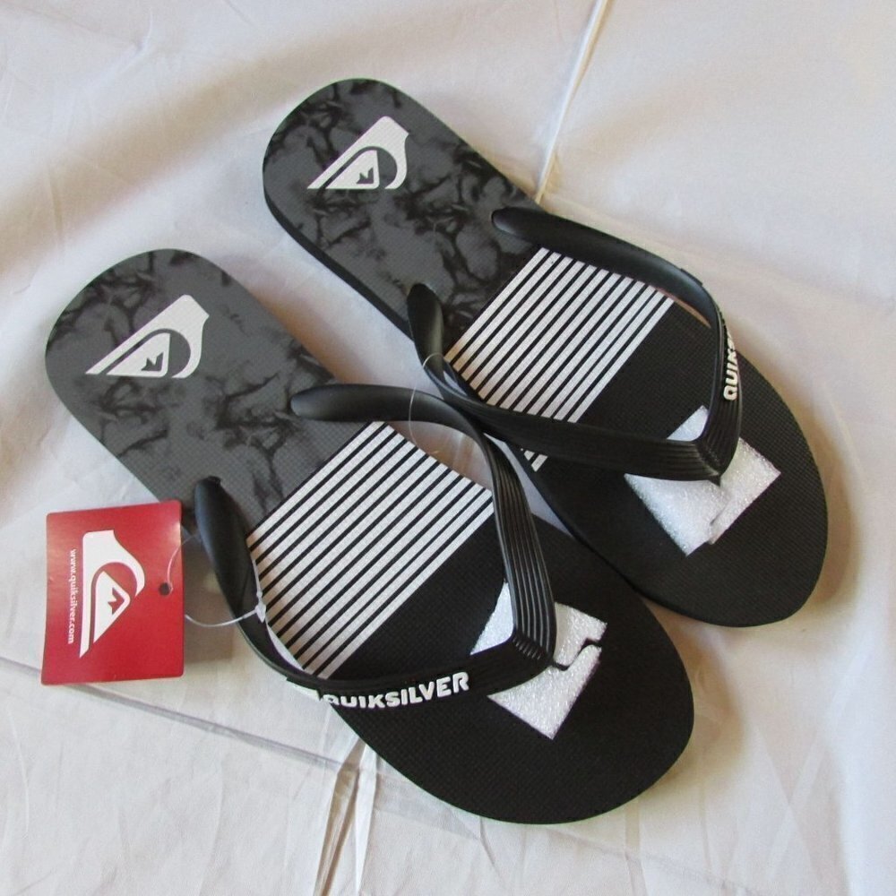 Quiksilver Men's Java Smocked Wave Flip Flops - Black/White/Gray